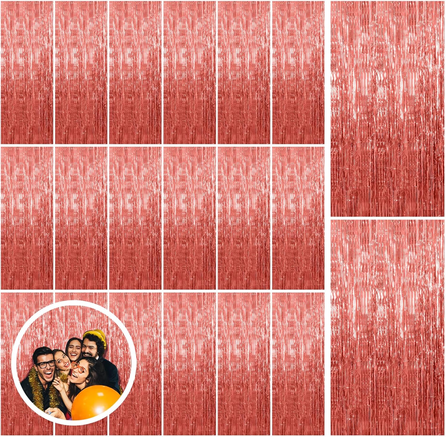 Skiennix 20 Pack Rose Gold Fringe Curtain Backdrop - Metallic Tinsel Streamers for Parties & Events