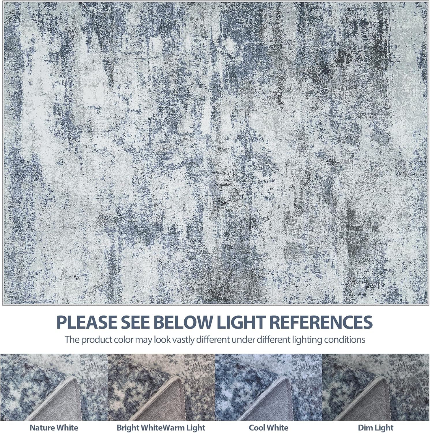 Skiennix 6x9 Area Rug - Washable Abstract Design for Living Room, Dining Room & Bedroom - Non-Slip Blue Grey