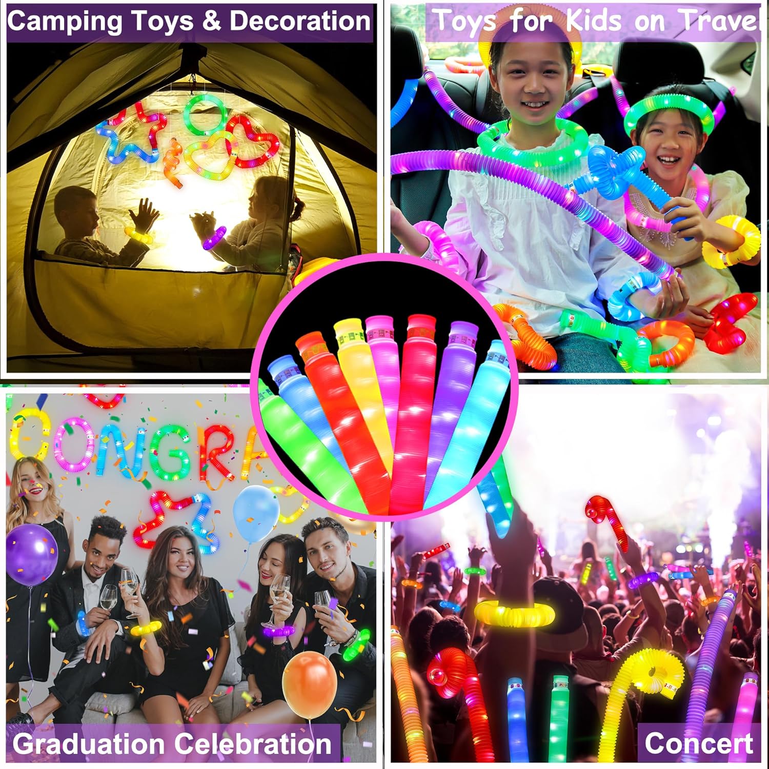 UrChoice Glow Sticks - 8PCS LED Pop Tubes Party Favors | Colorful Necklaces & Bracelets for Imaginative Play