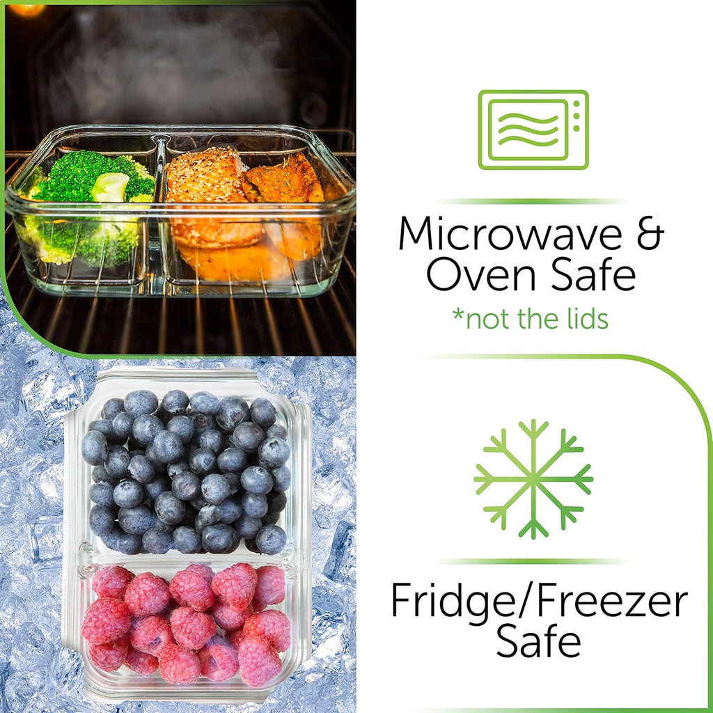 Prep Naturals Glass Meal Prep Containers - Airtight 36oz Food Storage Bowls | Dishwasher & Microwave Safe - Set of 5, Clear