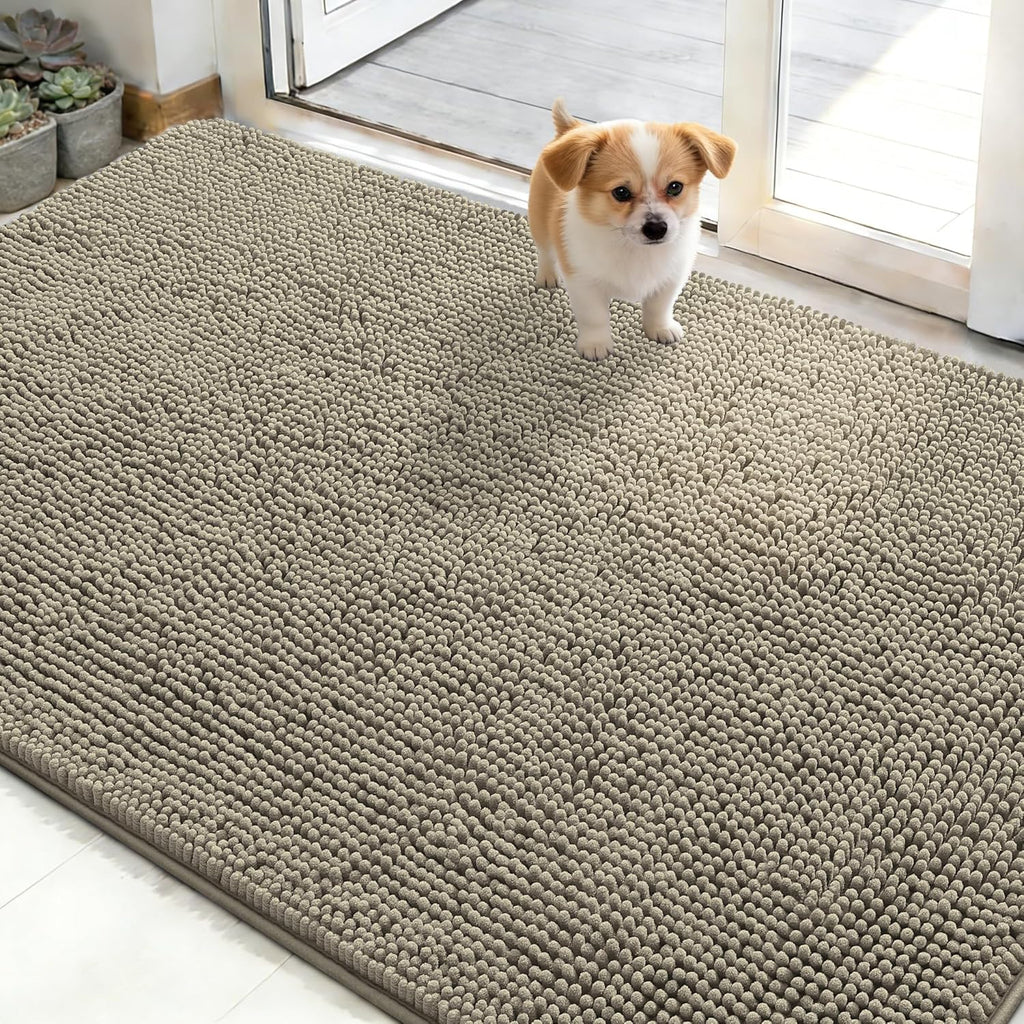 OLANLY Dog Door Mat - Absorbent Non-Slip Washable Doormat for Muddy Paws | 48x30 Warm Taupe