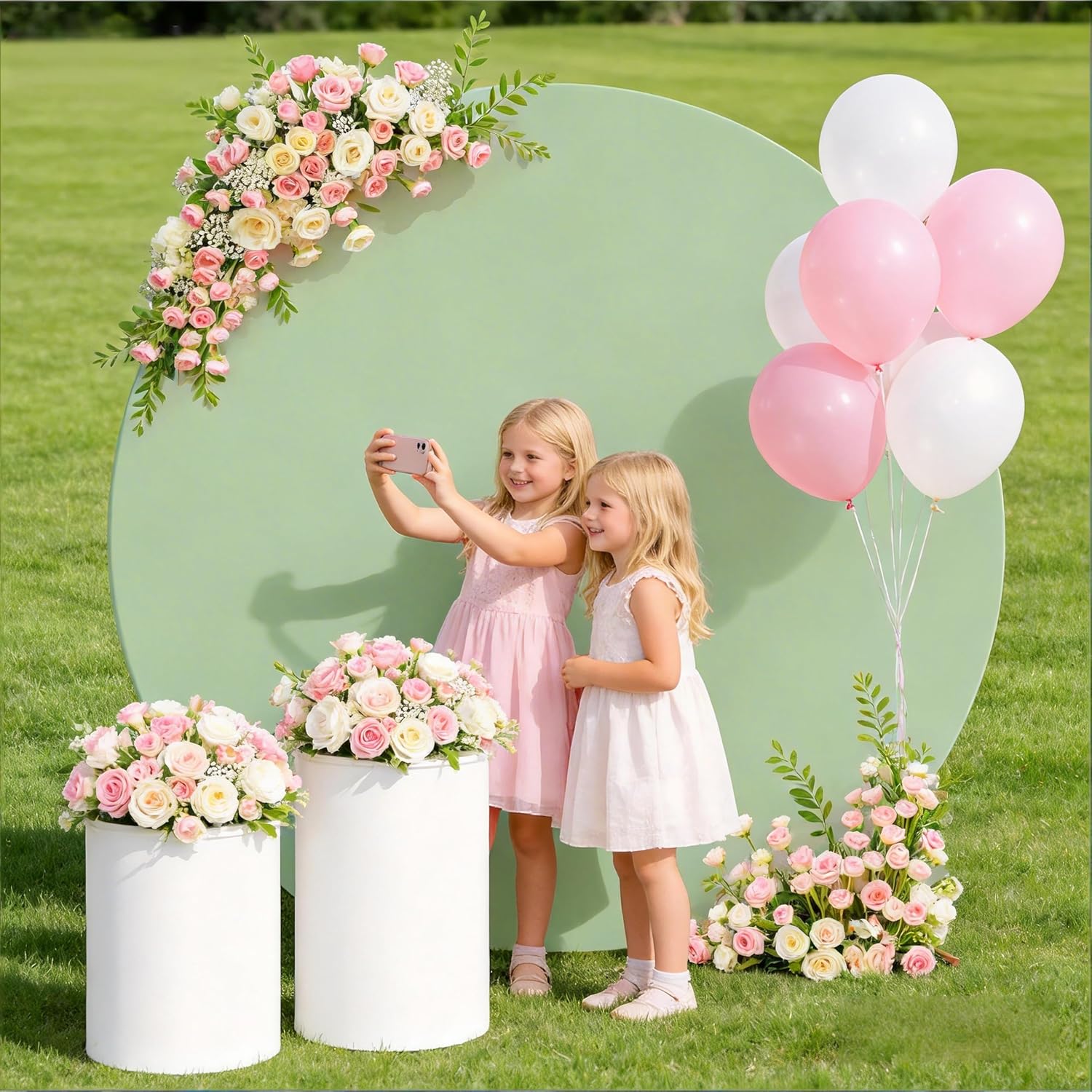 Skiennix 6.6 FT Round Backdrop Cover - Sage Green Spandex Fitted Stretch for Weddings & Parties
