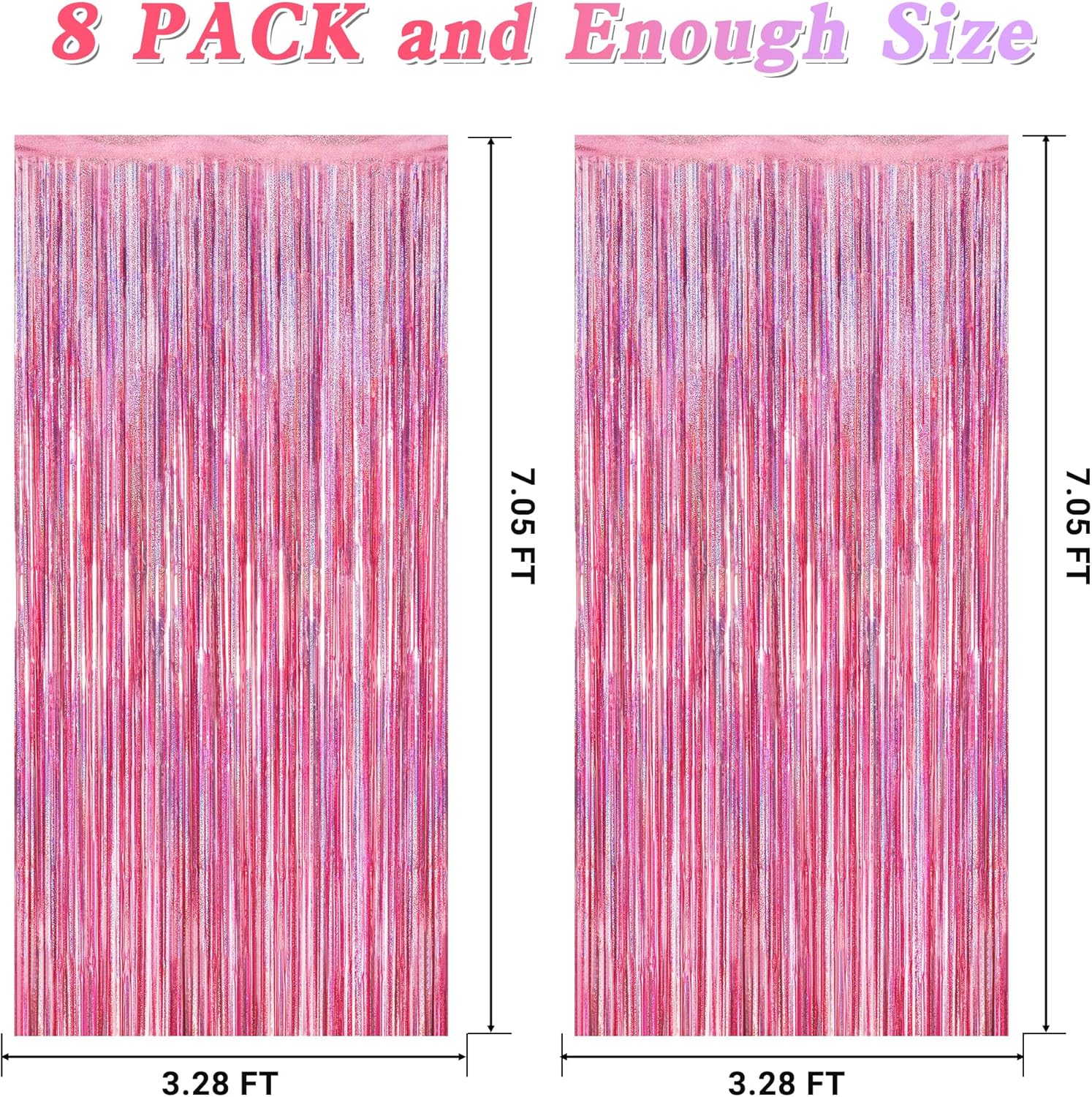 Skiennix Pink Backdrop - 8 Pack Metallic Glitter Fringe Curtains | 3.28 FT x 7.05 FT Party Decor