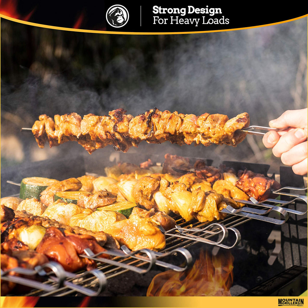 BBQ Grilling Kabob Skewers - 17” Stainless Steel - Long Reusable Flat Metal - Barbecue Shish Kebab Sticks – Set of 10 w/Handy Storage Bag