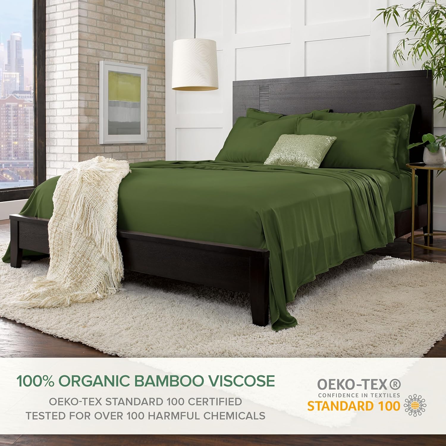 Pure Bamboo Twin Sheets - Luxuriously Soft 100% Organic Viscose Bed Sheet Set | Cooling & Durable (Twin, Pesto)