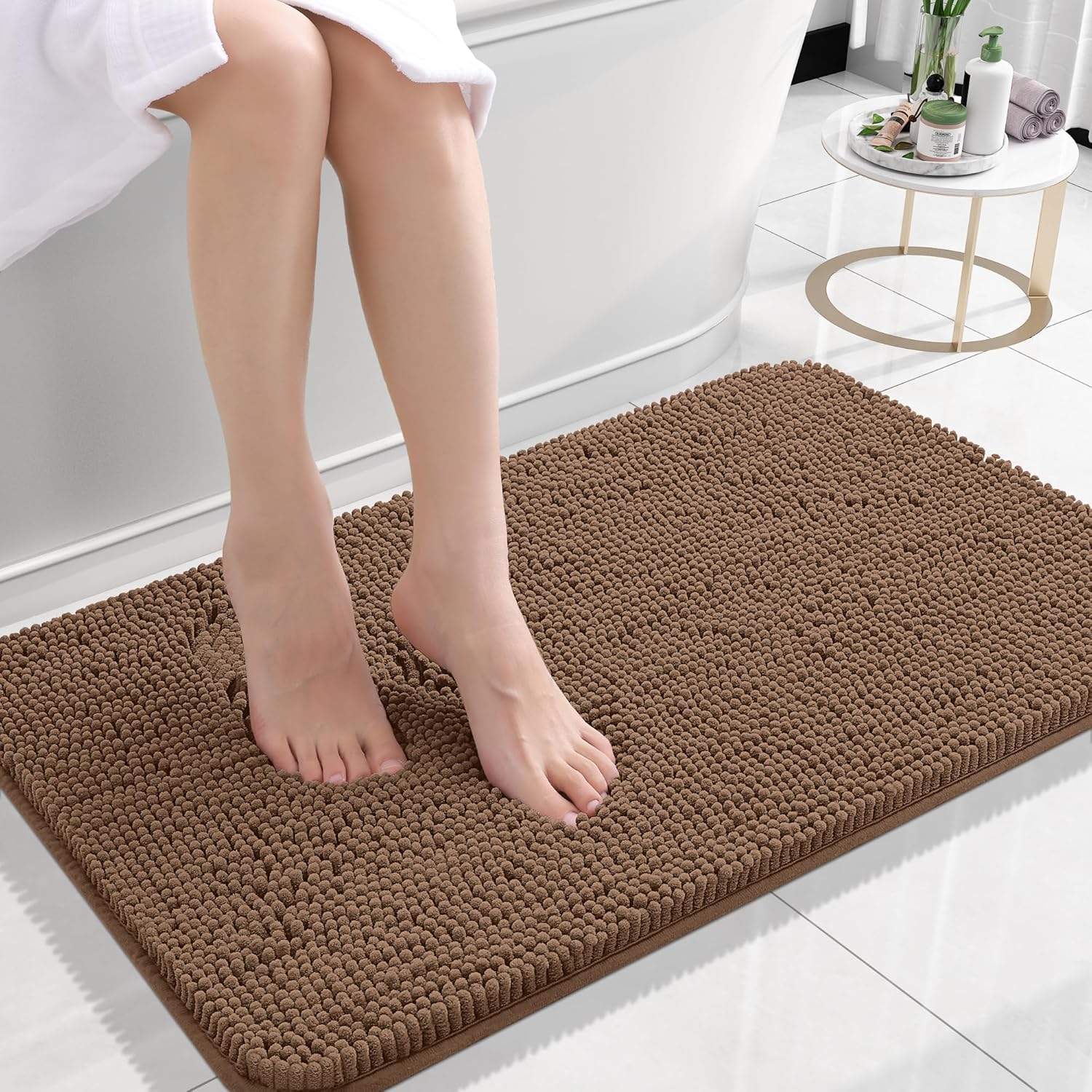 OLANLY Bathroom Rugs - Extra Soft Absorbent Chenille Mats | Quick Dry, Machine Washable, 24x16 Mocha