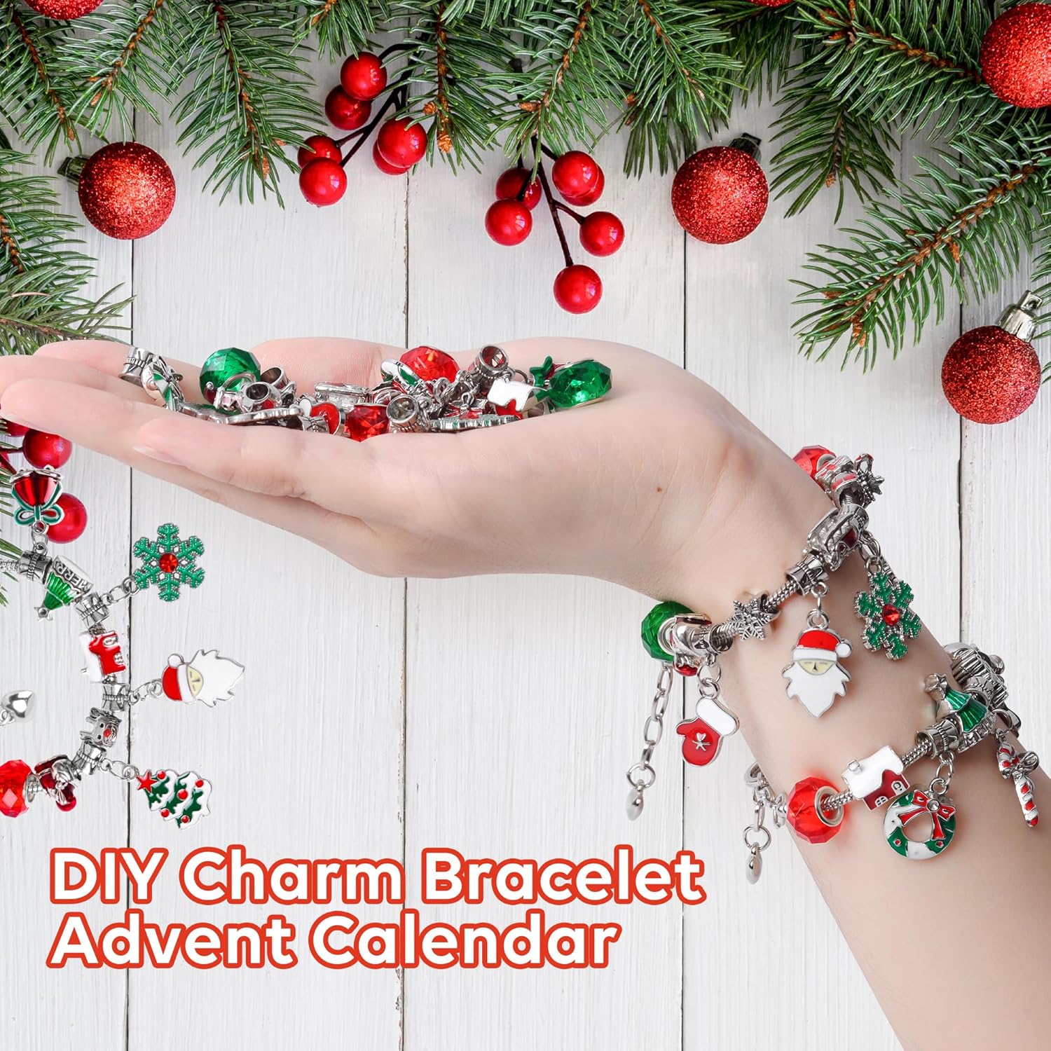 Skiennix Christmas Advent Calendar Bracelet Kit - 24-Day Countdown with 22 Charms & 2 Adjustable Bracelets for Girls & Teens