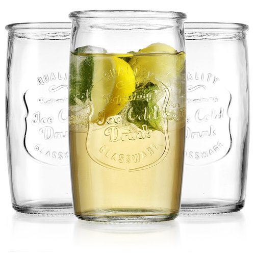 Glaver's Set of 8 Highball Glass Cups 20 OZ Stemless Tall Drinking Glasses For Everyday Use, Vintage Ice Cold Logo Tumbler Glassware for Bar, Juice, Cocktails, Beer, Water glasses.