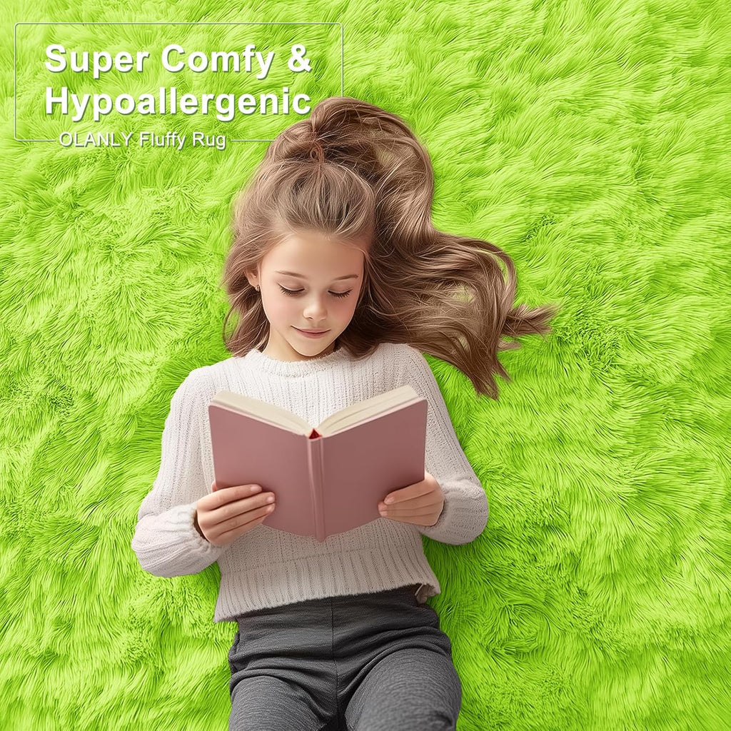 OLANLY Runner Rugs - Soft, Fluffy, Machine Washable 2x8 for Hallway & Bedroom | Lime Green Home Decor
