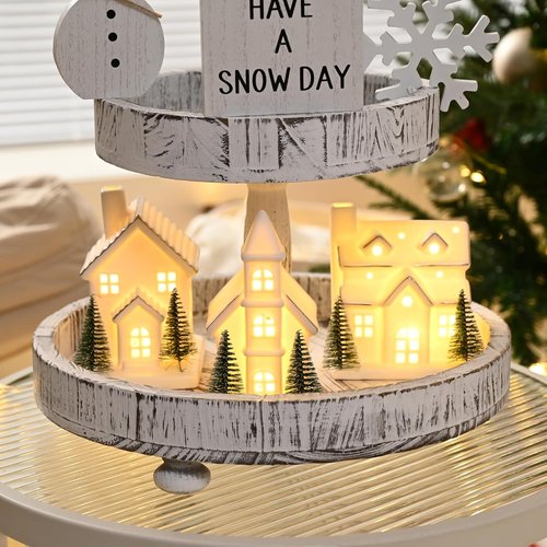 AOMOONOA Ceramic Christmas Village Houses - 3-Piece Light-Up Porcelain Set with 6 Trees | Holiday Home Decor