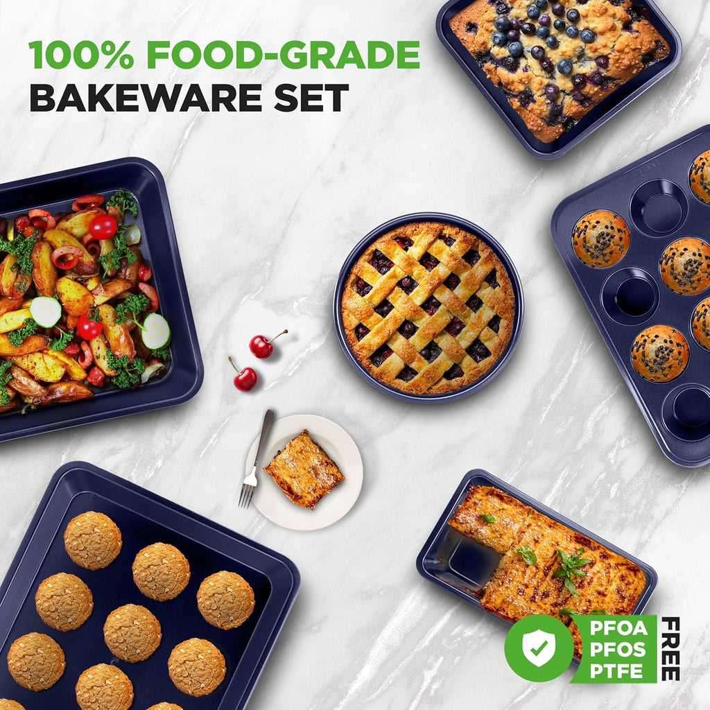 NutriChef 6-Piece Nonstick Baking Pans Set - Carbon Steel Bakeware for Easy Cleaning | Oven & Dishwasher Safe