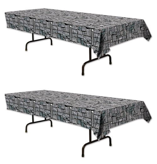 Beistle Stone Wall Tablecovers, 54” x 108”, 2 Pieces – Plastic Table Cloth, Castle Tablecloth, Medieval Party Decorations, Medieval Décor, Medieval Decorations, Medieval Themed Party Supplies
