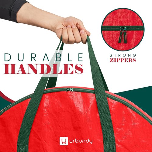 Heavy Duty Wreath Storage Bag - 24 Inch Waterproof Red Container for Year-Round Wreaths