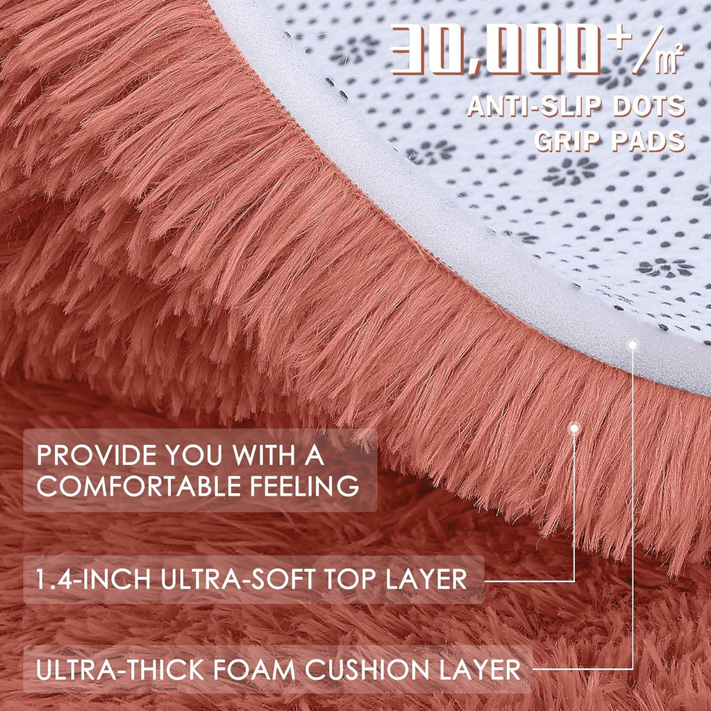 OLANLY Machine Washable Runner Rugs - Soft Fluffy Shaggy Design for Bedroom & Hallway | Rust Red