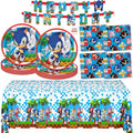 Sonic Birthday Party Decorations for 16 | Banner, Tablecloth, Sonic Plates and Napkins, Sticker | Sonic Party Decorations | Officially Licensed