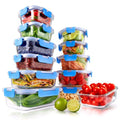 24-Piece Glass Food Storage Containers - Stackable Superior Glass Meal-prep Containers w/Newly Innovated Hinged BPA-Free 100% Leakproof Locking Lids - Freezer-to-Oven-Safe - NutriChef NCGLBU.5 (Blue)