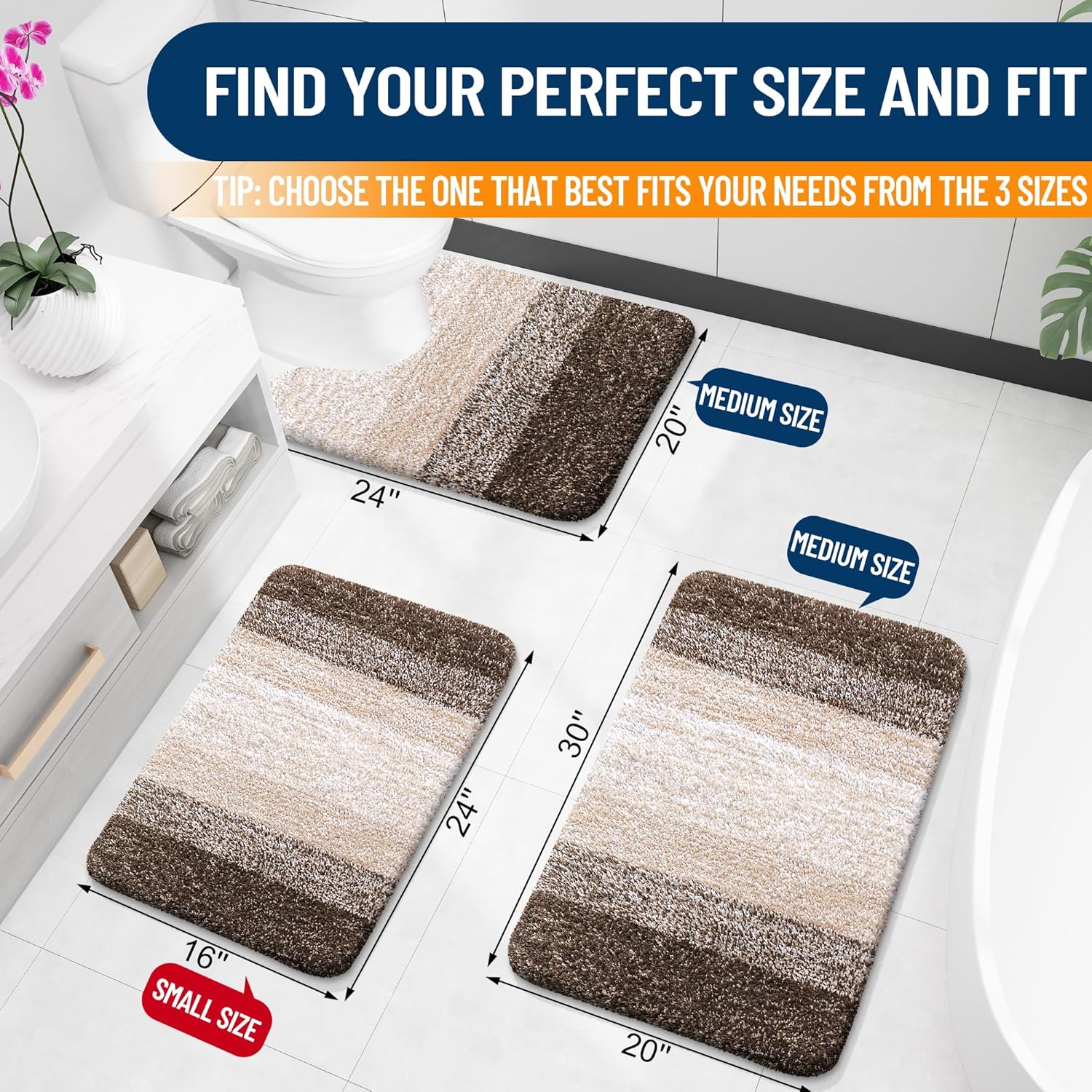 OLANLY Bathroom Runner Rug - Extra Soft Microfiber Mat, Quick Dry & Washable | 59x20, Light Brown