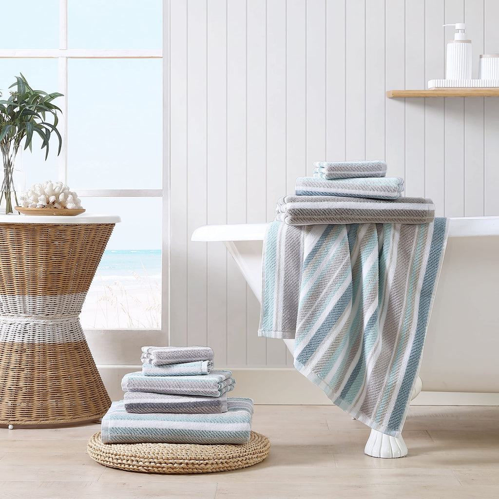 Tommy Bahama - Bathroom Towel Set, 100% Highly Absorbent Yarn-Dyed Cotton Towels, Low-Linting & Fade-Resistant (Ocean Bay Grey, 3 Piece)