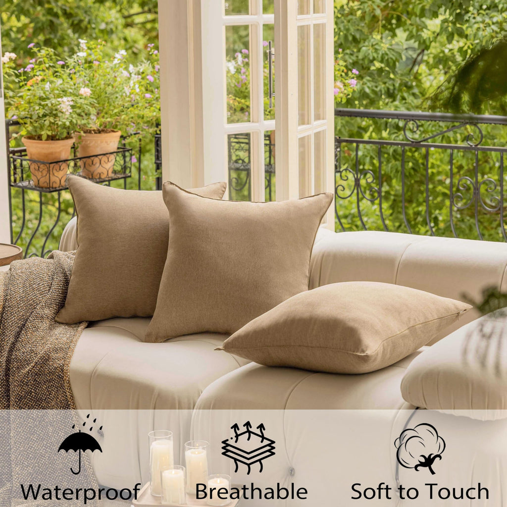 Demetex Outdoor Linen Pillow Covers 18x18 Waterproof Square Throw Pillow Covers Farmhouse Pillow Cases for Balcony Porch Patio, Set of 4, 18 x 18 Inch, Linen