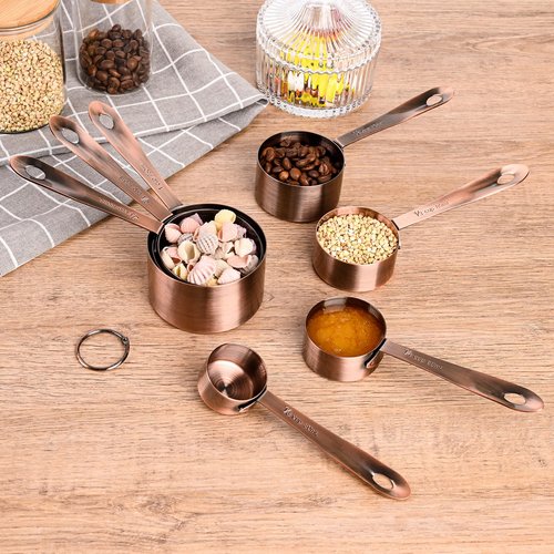 IFFMYJB Copper Measuring Cups and Spoons Set of 18, 7 Measuring Cups, 9 Measuring Spoons, Stainless Steel Measuring Spoons and Cups for Dry & Wet Ingredients During Kitchen & Baking
