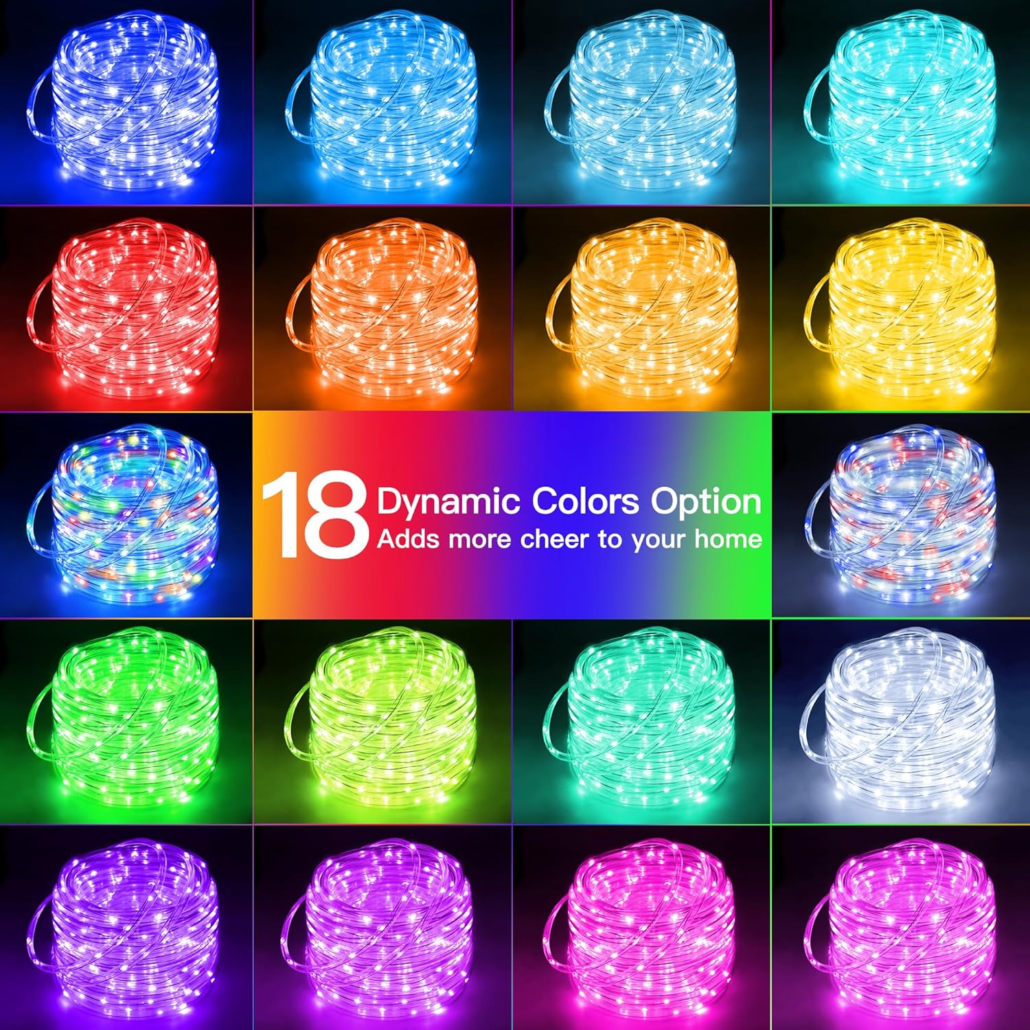 Ollny Color Changing Rope Lights - 66FT Waterproof LED String Lights with Remote | 16 Colors for Indoor & Outdoor Decor
