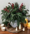 Norfolk Pine Faux Cedar Stems - 17 PCS Realistic Greenery with Pinecones & Red Berries for Christmas Decor
