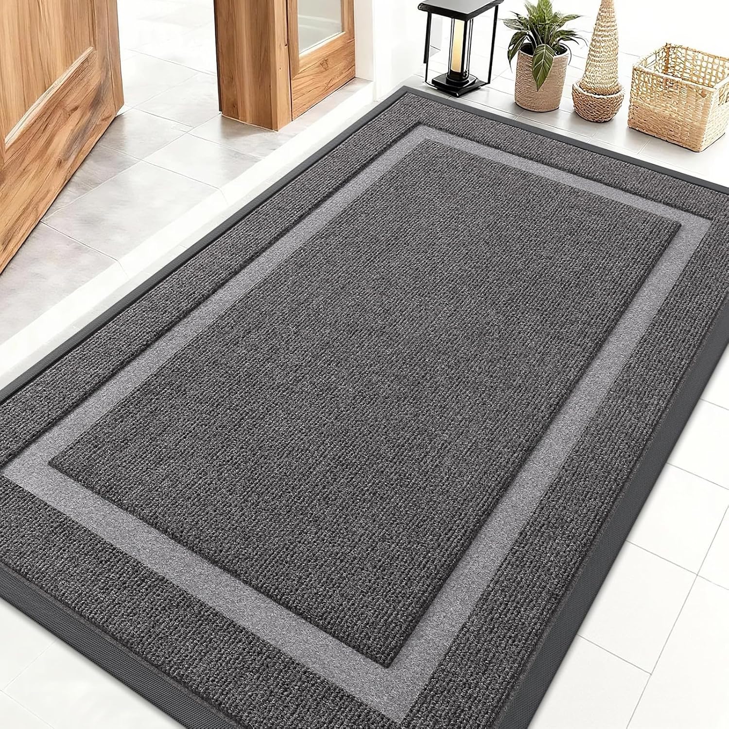 OLANLY Waterproof Front Door Mat - All-Season Indoor/Outdoor Doormat, Easy Clean, 47x32, Dark Grey