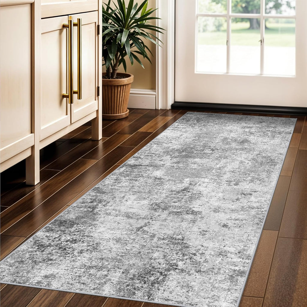 Skiennix Washable Hallway Runner Rug - Ultra Soft, Stain Resistant, Non-Slip | 2x5, Grey