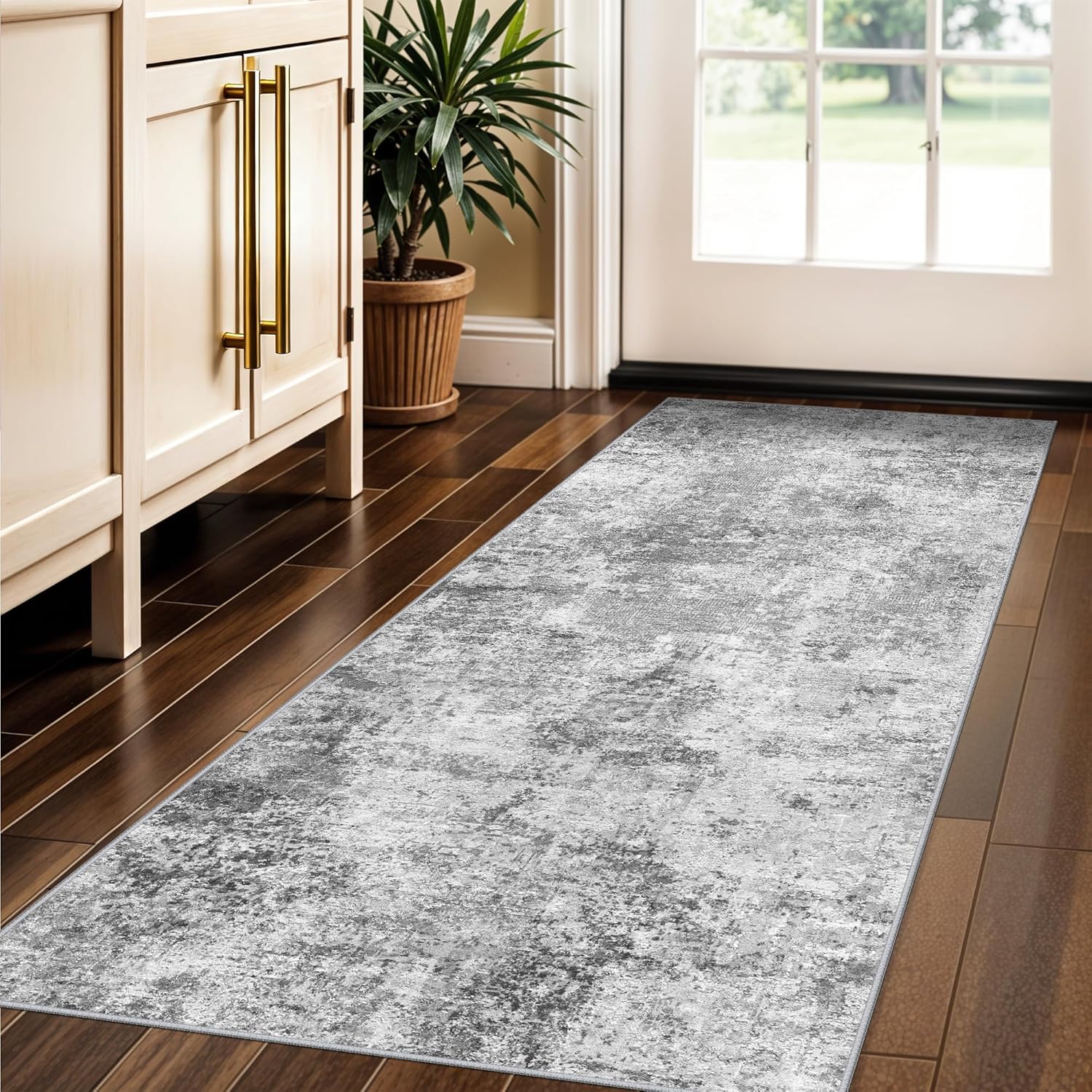 Skiennix Washable Hallway Runner Rug - Ultra Soft, Stain Resistant, Non-Slip | 2x5, Grey