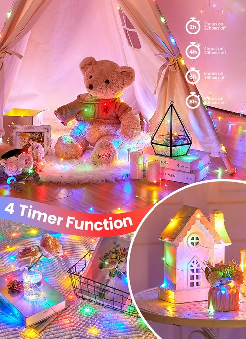 Minetom Fairy Lights with Remote, 66 Feet 200 Led Firefly String Lights Plug in for Bedroom Home Wall Ceiling Christmas Tree Wreath Craft Wedding Party Indoor Outdoor Decoration, Multicolor