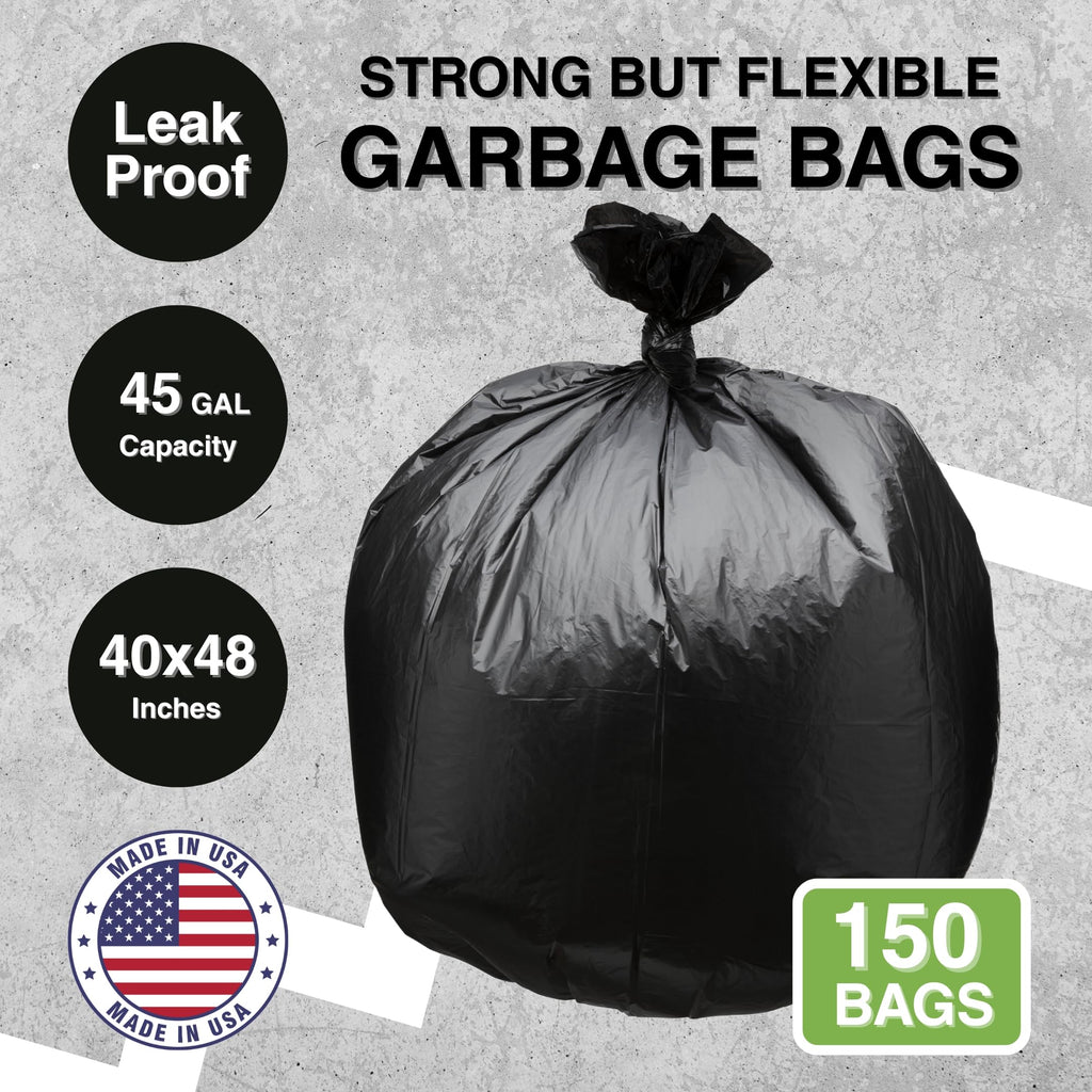 Top Knot Bags 45 Gallon Garbage Trash Bag 40X48" Black 150 Count Can Liner Bulk 40 Gallon 41 Gallon 42 Gallon 44 Gallon Made in USA