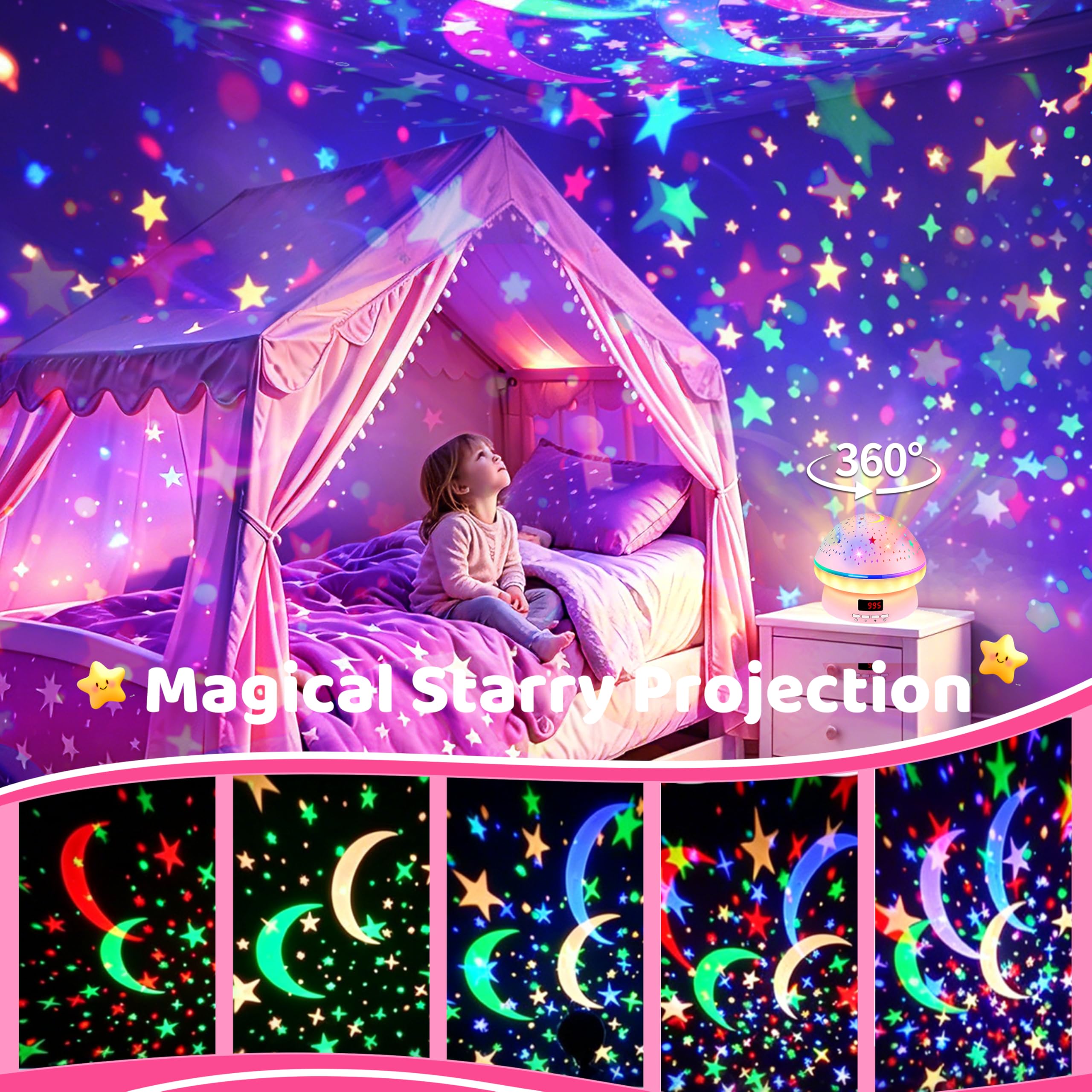 MINGKIDS Toys for 3-8 Year Old Girls Boys,Star Night Light Projector with Hard Projection Cover, Timer&Rotation,2-9 Year Olds Kids Chritsmas Birthday Gifts