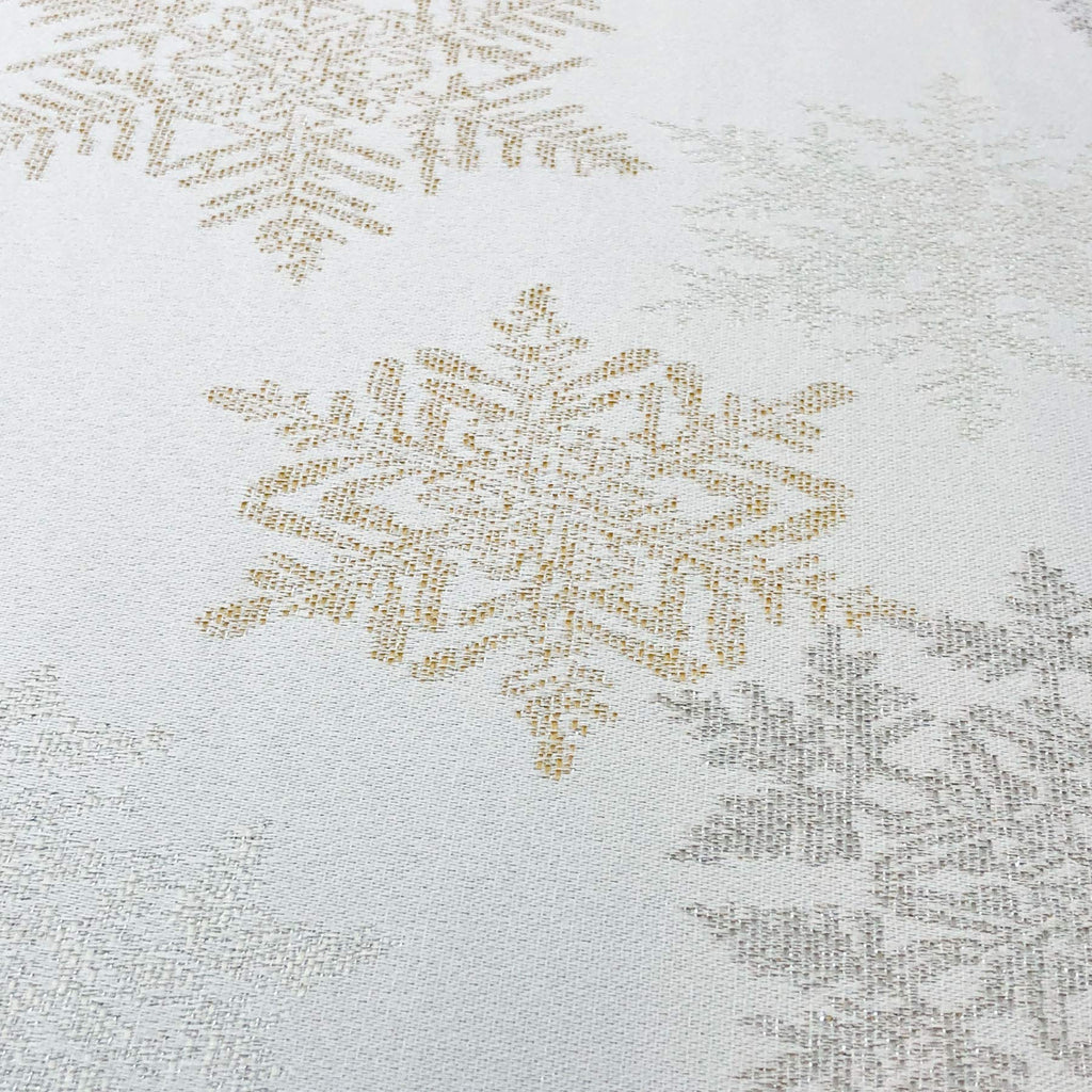 CAIT CHAPMAN HOME COLLECTION Holiday Silver Gold Snowflakes Metallic Jacquard Woven Table Runner Compatible with All Tables (14"x72" Runner)