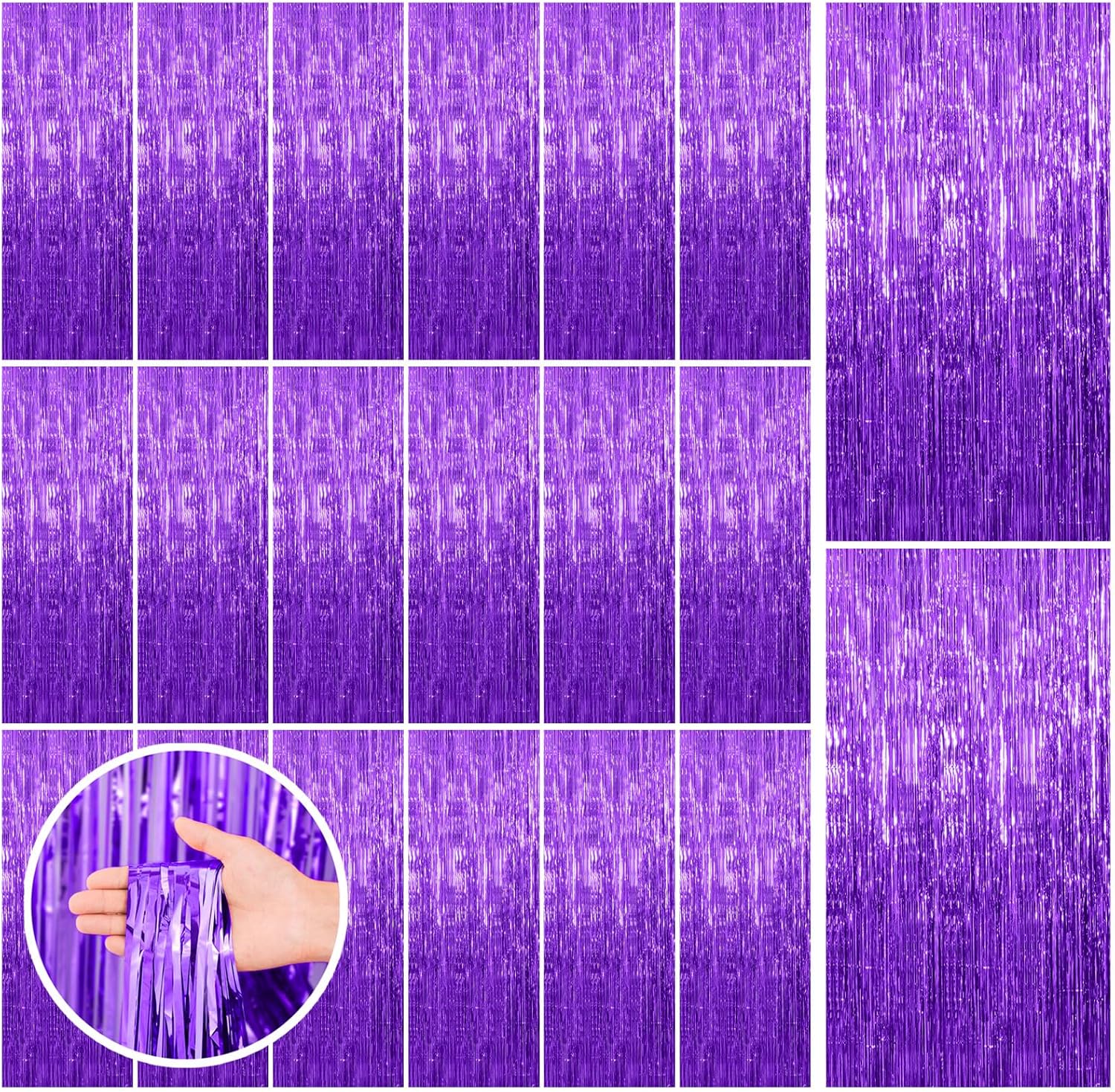 Purple Backdrop Tinsel Streamers - 20 Pack Foil Fringe Curtains for Halloween, Birthdays & Parties