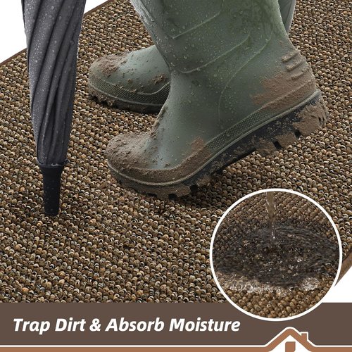 BEQHAUSE Dirt Trapper Door Mat - Non-Slip, Washable Entryway Rug | 17" x 30", Brown, Low Profile Design