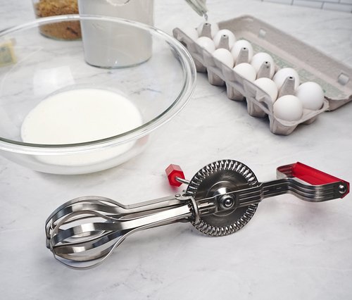RSVP International Endurance (BEATR-RD) Antique Egg Beater, Hand-Crank, Stainless Steel, 12.25" | Whips & Beats Eggs, Cream, or Other Liquids | Dishwasher Safe | Retro Mixer