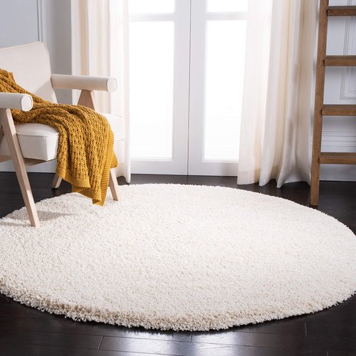 SAFAVIEH Milan Shag Collection Area Rug - 4' Round, Ivory, Solid Design, Non-Shedding & Easy to Clean, Plush Thick Pile, Ideal for Living Room, Bedroom (SG180-1212)