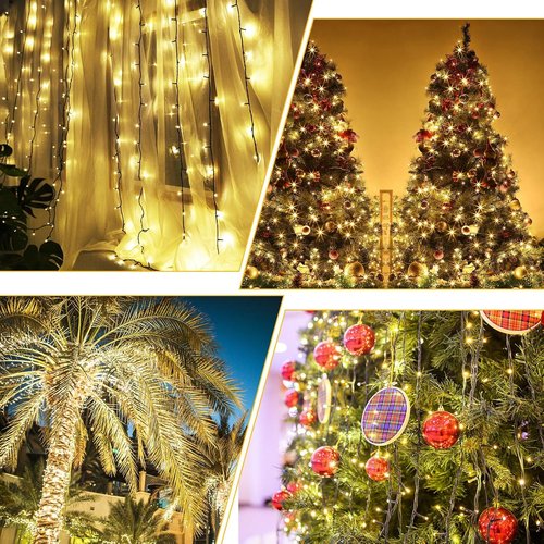 QUWIN Waterproof LED Outdoor Christmas String Lights, 115Ft 300 LED UL Certified 8 Modes with End-to-End Plug, Indoor & Outside Fairy Light for Christmas Tree, Patio, Wedding, Party (Warm White)
