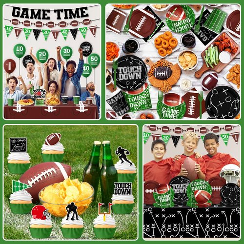 Football Party Decorations Serve 24, 189Pcs Football Party Supplies Includes Plates,Napkins,Cups,Tablecloth,Banner,Balloons,Cupcake Toppers for Game Day Tailgate Football Birthday Party Decorations