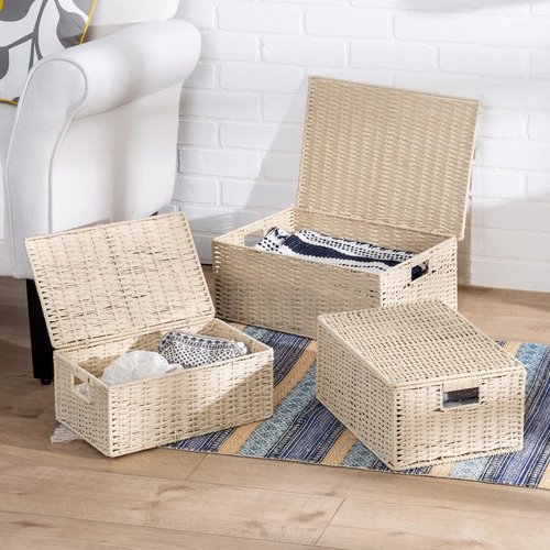 Honey-Can-Do 3-Piece Paper Rope Cord Basket Set, Natural STO-03556 Beige