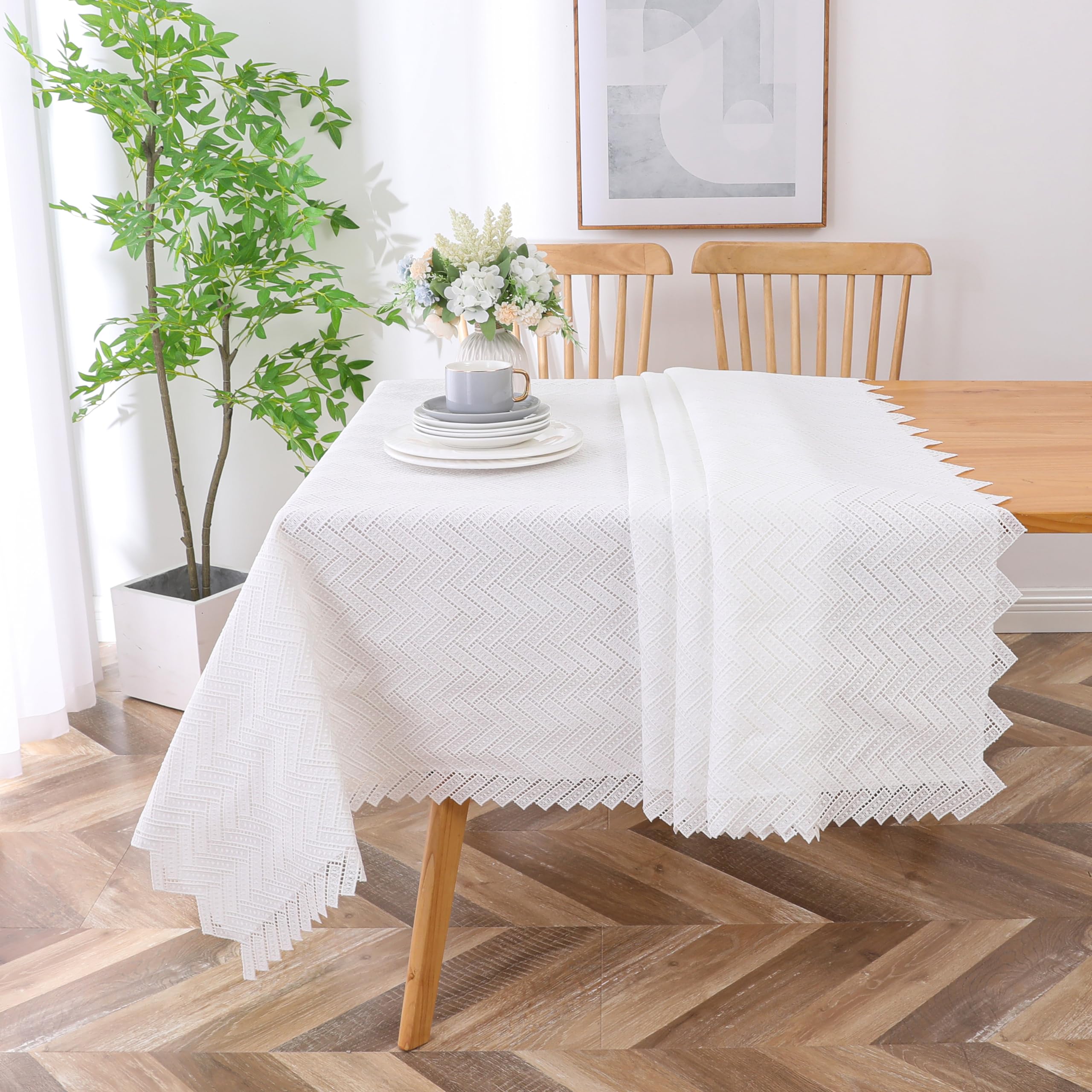 Majestic Giftware Polyester Tablecloths for Rectangle Tables - TC1728UL | (60/90) Lace Zig Zag Chevron - Unlined Design Dining Table Cover | Decorative Washable Tablecloth for Home & Kitchen