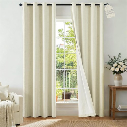 ChrisDowa 100% Blackout Curtains - 84 Inch Linen Drapes for Total Privacy | 2 Panels, Beige 52" W x 84" L