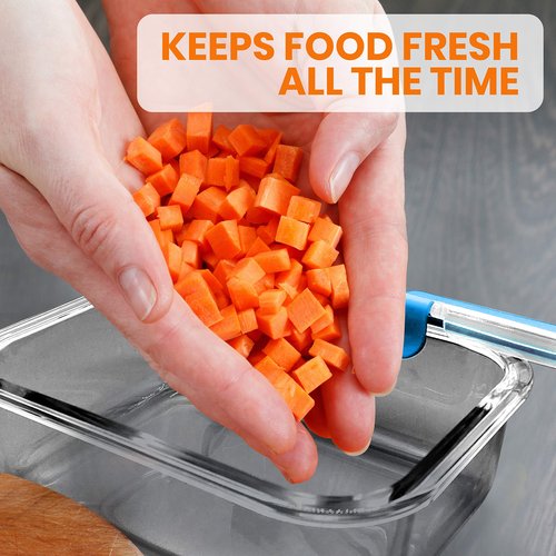 24-Piece Glass Food Storage Containers - Stackable Superior Glass Meal-prep Containers w/Newly Innovated Hinged BPA-Free 100% Leakproof Locking Lids - Freezer-to-Oven-Safe - NutriChef NCGLBU.5 (Blue)