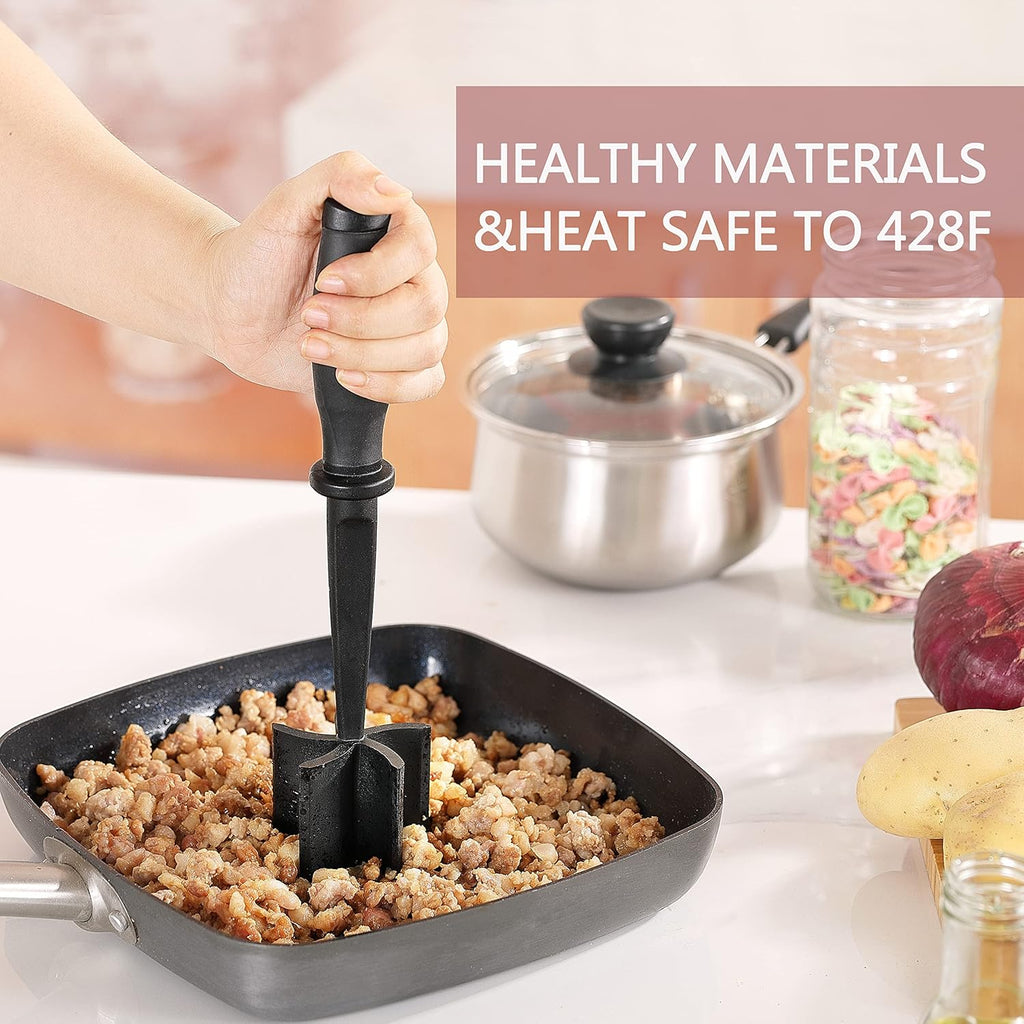 Skiennix Meat Chopper - Heat Resistant 5-Blade Masher for Ground Beef & Hamburger | Durable Nylon Spatula