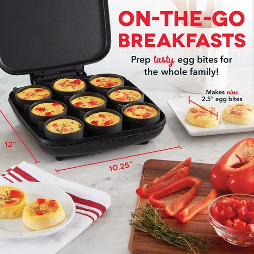 DASH Sous Vide Style Family Size Egg Bite Maker Bundle with Deluxe Silicone Egg Cups | Make 9 Egg Bites & 4-Inch Sandwiches