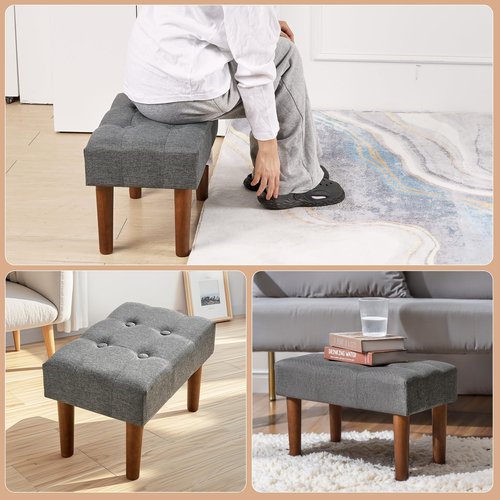 VECELO Small Foot Rest Under Desk Ottoman, Linen Foot Stool with Legs, Rectangle Footrest Leg Rest for Sofa, Relieve Stress, Better Posture, Ottoman Rest Stools for Living Room Entryway, Gray