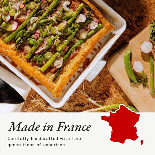 Made In Cookware - Rectangular Baking Dish - Red Rim - Hand Crafted Porcelain - Professional Bakeware - Made in France