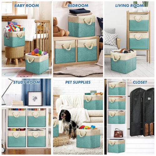 Simple Houseware Fabric Storage Cubes, 13" x 13" Storage Bin, 3 Pack, Turquoise