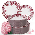 Trendables Disposable Plates For Party Supplies | Burgundy Floral Plastic Plates For Wedding 80 Pcs - 40 X 8 & 40 X 10 Dinner Plate Sets | Floral Plate Set Disposable Plastic Dinnerware Sets