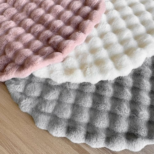 Starry Dynamo 60-Inch Puff Quilt Faux Fur Christmas Tree Skirt, Soft Plush Tufted Texture with Satin Ribbon Ties, Cream